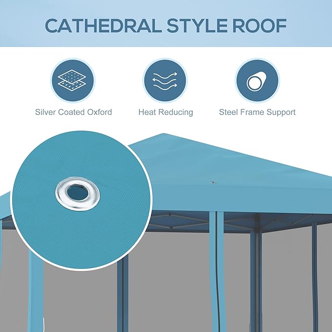 Outsunny 10' x 10' Pop Up Canopy Tent with Netting, Instant Gazebo, Screen House Room with Carry Bag, Height Adjustable, for Outdoor, Garden, Patio, Camping, Light Blue