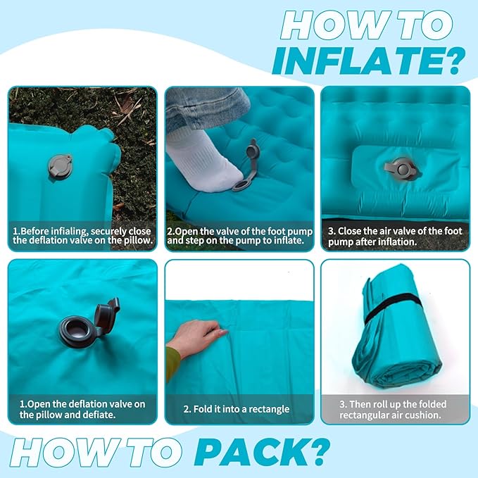 Camping Air Mattress, Self Inflating Sleeping Pad, Camping Gear, Travel Bed, Sleeping Pad, Portable Bed, Backpacking, Portable Mattress, Colchon Inflable (Blue)