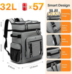 NOL Natural Organic Lifestyle Double Deck Large Waterproof Insulated Cooler Backpack for Men & Women, 32L/57 Cans Leak Proof Cooler Lunch Backpack for Camping, Hiking, Fishing, Picnic，Light Gray