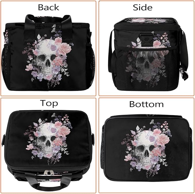 Skull Flower Floral Soft Cooler Bag Insulated Lunch Box for Men & Women, Large Leakproof Lunch Bag Portable Beach Cooler for Work, Picnic, Road Trips,Fishing, Travel, Camping,A-19