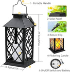 Solar Lanterns Outdoor Waterproof, 2 Pack Glass Hanging Solar Lights with Flickering Flameless Candle, Outdoor Lanterns for Patio Wall Porch Table Garden Yard Tree, Gift for Women Mom - Black