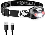 Foxelli USB-C Rechargeable LED Headlamp – Super Bright, Lightweight Head Lamp for Running, Camping, Hiking & Work – Comfortable Fit for Adults & Kids