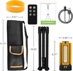 13200mAh Rechargeable Solar Work Light with Folding Stand and Carrying Bag, AODOO 8000 Lumen Stepless Dimmable , White/Warm/Nature White/RED(SOS) with Detachable Tripod (Orange(Remote))