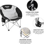 KingCamp Camping Chair Oversized Padded Moon Round Saucer Chairs Camping Folding Chair with Cup Holder (Black - 2 Pack)…