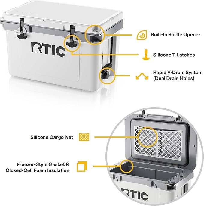 RTIC Ultra-Light 32 Quart Hard Cooler Insulated Portable Ice Chest Box for Drink, Beverage, Beach, Camping, Picnic, Fishing, Boat, Barbecue, 30% Lighter Than Rotomolded Coolers