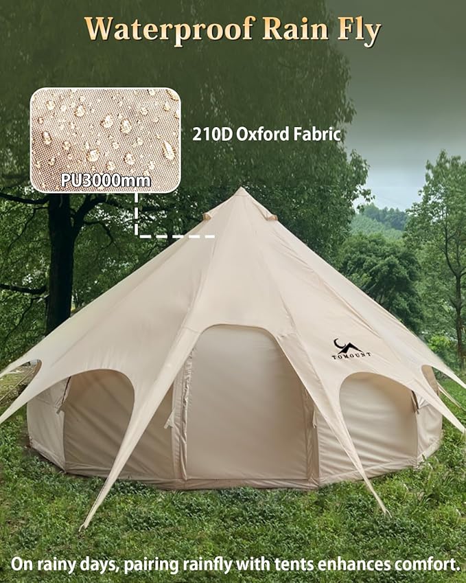 TOMOUNT Canvas Tent with Rainfly with Stove Jack Bell Tent Yurt Glamping Tent with TPU Transparent Roof for Family Camping