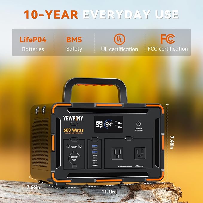 600W Portable Generator – featuring a 162000mAh battery, AC outlets, 100W USB-C PD, 10 outputs, and wireless charging. It's ideal for outdoor use, home, camping, travel, and emergencies.