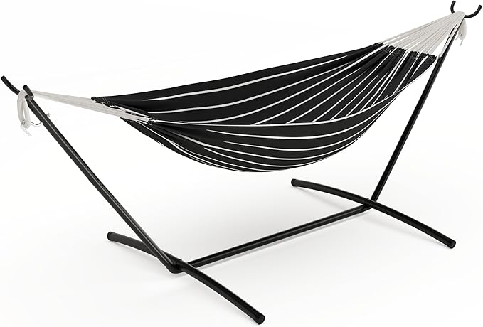 Double Hammock with Steel Stand - 2 Person Hammock Bed Indoor Outdoor, Brazilian-Style, with Carry Bag, 450lb Capacity, Portable & Easy Assembly, Chasm