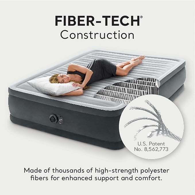 Intex 64413ED Dura Beam Elevated Fiber Tech Soft Air Mattress Bed w/Built in Pump & Portable Storage Case for Travel and Camping, Queen (2 Pack)