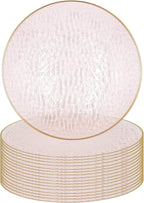 PARTY BARGAINS 13-Inch Charger Plates - 16 Pack, Hammered Pink Gold Rim, Heavy-Duty Disposable Chargers for Elegant Dining - Ideal for Weddings and Formal Events