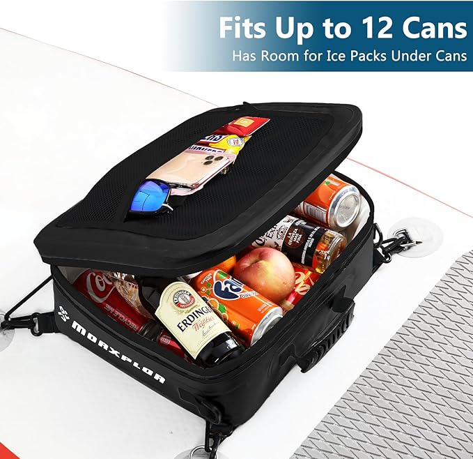 Waterproof PVC Paddleboard Cooler Deck Bag - 12 Can Soft Insulated Cooler for Paddleboarding, Camping, Kayaking