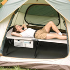 WLIVE Military Camping Cot, Portable Folding Cots for Sleeping with Carry Bag, Outdoor Camping Bed for Adults with Side Pocket, Support 300 Lbs, Silver Greige