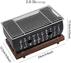 Japanese Style Hibachi Grill, Portable Tabletop Yakitori Charcoal Grill for Indoor Outdoor BBQ with Wooden Base & Wire Mesh 4.9x4.5x9.4in