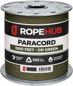 RopeHub 550 Paracord – 7 Strand Core Nylon Parachute Cord, 550 lb Test – Durable Utility Cord for Camping, Survival, DIY, Gear, Tents, Tarps – Multiple Colors & Lengths