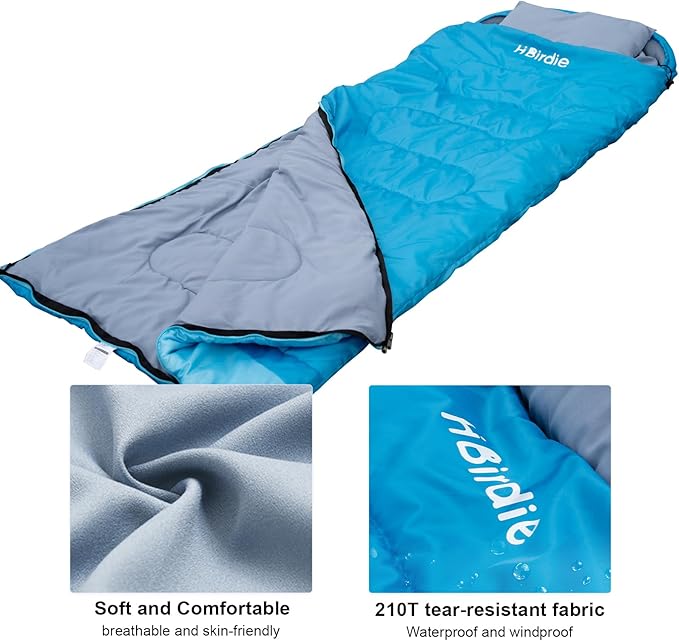 Adult Sleeping Bag with Pillow Comfortable Durable & Waterproof Lightweight for Adults Kids Spring Summer Autumn 3 Seasons Travel Camping Outdoor