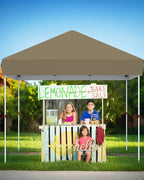 GarveeLife 10x10 Pop Up Canopy with One Button Push Setup - Heavy Duty Outdoor Canopy Tent with Portable Roller Bag - 3 Adjustable Height, 4 Weight Bags, 8 Stakes & 4 Guy Ropes Included, Khaki