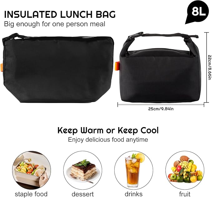 YUDANSI Fashion Lunch Bags for Men Women- Reusable Insulated Leakproof Lunch Box Tote Bag, Cool Bags for Adults,Thermal Cooler Bag for Work Picnic Travel -8L (Black)
