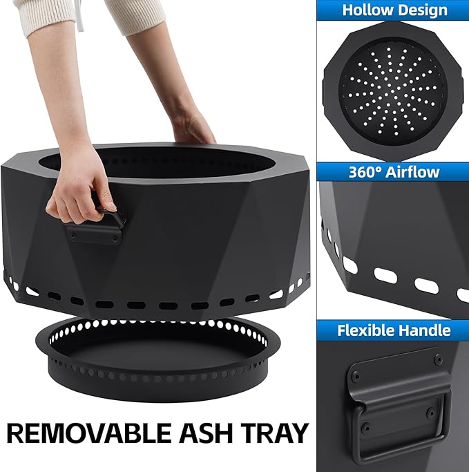 Smokeless Firepit Outdoor-25 Inch Large Smokeless Fire Pits for Outside with Handles, Portable Low Smoke Metal Wood Stove for Camping, Patio, Backyard, Garden, Picnic-XL