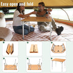 KingCamp Adjustable Height Folding Table, 4-Fold Bamboo Camping Outdoor Portable RV Camp Table with Carry Bag for Outdoor Car Backyard Picnic Tailgating Beach