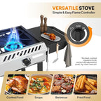 Bonnlo 3 Burner Propane Stove with Inginition, 225000BTU Gas Stove with Side Table Storage Shelf and Portable Rolling Wheels, Gas Burner for Outdoor Camping Patio Backyard Cooking Boiling Frying