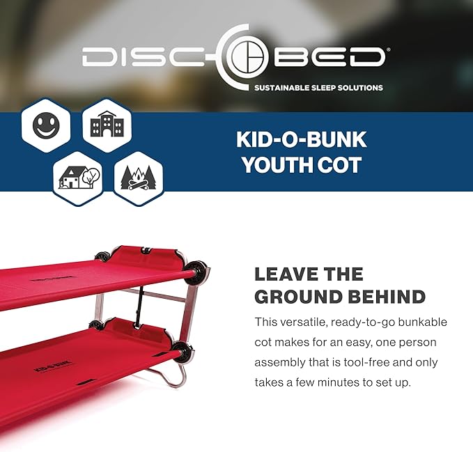 Disc-O-Bed Youth Double Cot Kid-O-Bunk, Modular for Bunk Beds, Dual Cots, or Bench with 2 Carry Bags for Portable Transport