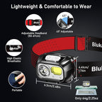 Blukar LED Headlamp Rechargeable,2000L Super Bright Headlight with Motion Sensor -Dimmable Brightness,8 Modes,Spotlight&Floodlight&Red Light Combination,IPX5 Waterproof for Hiking,Camping