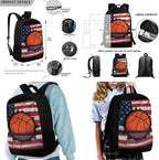 Rnyleeg Basketball Backpack for Kids with Lunchbox American Flag Boys Backpack Set Large Capacity Bookbag Set of 3 for Primary School Back to School Supplies Set