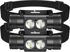 Headlamp Rechargeable 2600mAh Hard Hat Light,1000LM Forehead LED Flashlight Lightweight, Heavy-Duty, IPX4 Waterproof for Camping, Running, Work, Hiking, Fishing(2pcs)