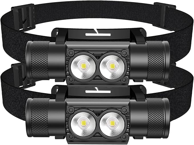 Headlamp Rechargeable 2600mAh Hard Hat Light,1000LM Forehead LED Flashlight Lightweight, Heavy-Duty, IPX4 Waterproof for Camping, Running, Work, Hiking, Fishing(2pcs)