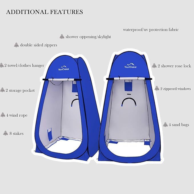 Your Choice 3.9x3.9x6.9FT Pop Up Privacy Tent, Large Portable Camping Changing Room with 2 Storage Pockets & 4 Sandbags, Outdoor Shower & Toilet Shelter for Beach, RV, Camping & Hiking