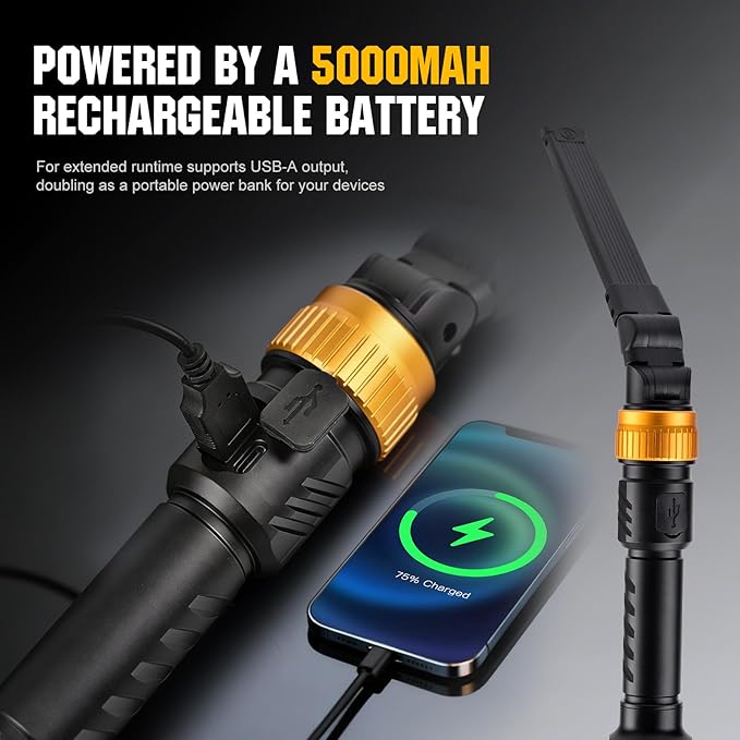 Magnetic Work Light,1200LM Magnetic LED Work Light Rechargeable Foldable Light Bar,360°Rotation 5 Modes, Portable Power Bank for Auto Repair,Grill,Camping and Outdoor(Gold)