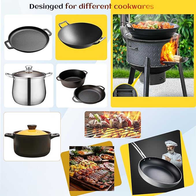 Multifunction Wood Burning Stove, 2.2mm Diamond-Pattern Steel Portable Grill,Rocket Stove with Large Grill Rack for Outdoor Cooking, Backyard, Camping & Off-Grid Living