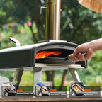Mimiuo Outdoor Pizza Oven 12“ Wood Charcoal Fired Pizza Oven with Square Pizza Stone, Portable Pizza Stove for Outside Backyard Camping Picnics