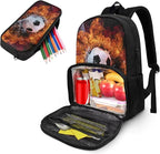 Soocer Backpack for School Boys Bookbag and Pencil Bag for Middle School Elementary Schoolbags, 2 Pcs School Bag with Lunch Box Compartment
