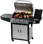 MASTER COOK 4+1 Burners Gas Grill, 518 Sq.in.Cooking Area, 52,000 BTU Propane Grill with Side Burner, Stainless Steel Cabinet Grill, Silver & Black