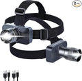 KunHe 2 Pack 333LM Aluminum Alloy Headlamp 1800mAh Rechargeable Headlamp with Zoomable 150M Long Beam IP65 Waterproof 3 Modes High Low Strobe for Outdoor Camping Construction Work Emergency