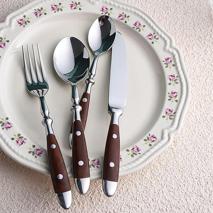 Silverware Set for 4 Durable Flatware set 18/8 Stainless Steel Resin Handle Cutlery Utensil Sets Wedding Mirror Polished Classical Retro Steak Tableware Spoon Fork Knife set(16PCS)