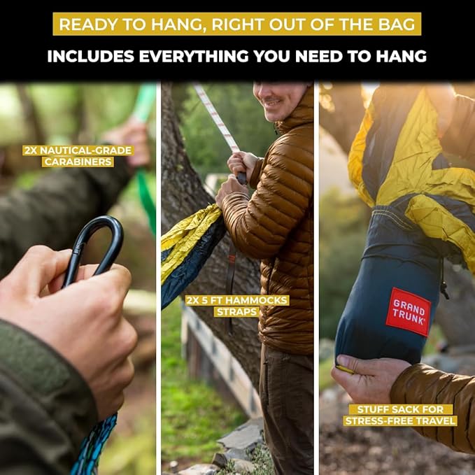 GRAND TRUNK TrunkTech Double Hammock | Ultra-Strong & Lightweight | 11 ft Hammock with Ripstop Nylon | 500 lb Capacity | Fast-Drying & Weather-Resistant | Heritage