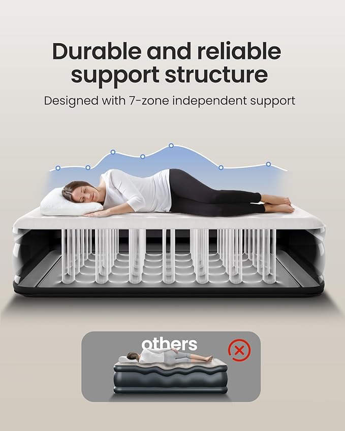 OhGeni Air Mattress Queen with Built in Pump, Ideal Alternative to a Bed, Blow Up Colchones Inflables Mattress for Guests, Portable Air Mattresses, 18" Raised Elevated Air Bed for Camping, Dark Blue