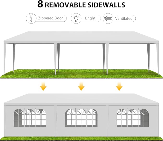 Smartxchoices 10' x 30' Outdoor Waterproof Gazebo Canopy Tent with Removable Sidewalls and Windows Heavy Duty Tent for Party Wedding Events Beach BBQ, White