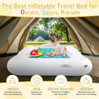 Inflatable Toddler Travel Bed - Portable Toddler Kids Travel Bed with Safety Sides Complete Kids Air Mattress Set with High-Speed Pump, Ideal for Vacation Camping and Sleepover (60 Inches)