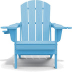 SERWALL Adirondack Chair with Cup Holders - Composite Adirondack Chairs Set of 8 HDPE Outdoor Chairs All Weather Use- Light Blue