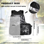 Wolf Backpack for Men Black Bookbag with Lunch Box Lightweight Satchel Bag with Adjustable Shoulder Strap for Men Casual Book Bag for Travel Outdoor