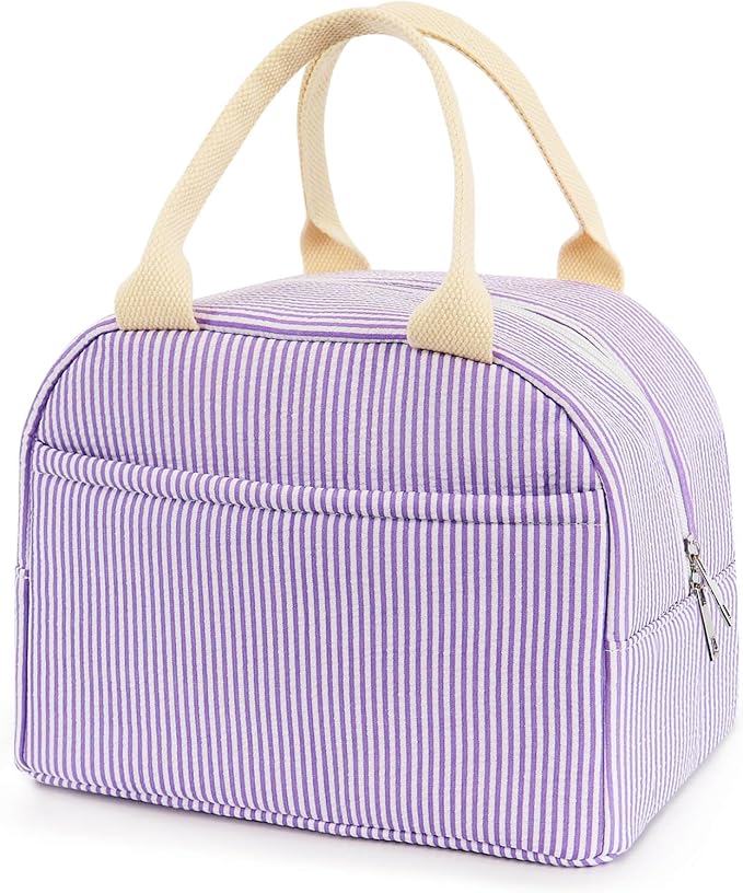 Lunch Bag For Women, Cooler Insulated Lunch Box For Travel Work Picnic College School Adult Large Capacity Lunch Bags, Purple Stripe