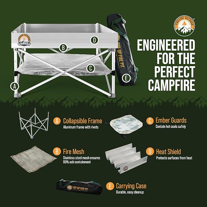 Fireside Outdoor Portable Fire Pit for Camping, Portable Fire Pit Grill for Backyard, Outdoor Firepit with Heat Protect, Camping Firepits, Standing Bonfire Outside for Backyard, 8 lb Weights - 24 inch
