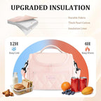 Lunch Bag for Women Soft Insulated,Leakproof Lunch Box with Straps Lightweight,Reusable Lunch Cooler for Work Meal Camping Travel,Pink