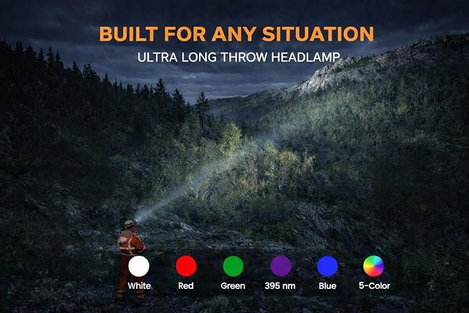 Long Range Rechargeable Headlamp, 5-Color-in-1, Zoomable Hunting Headlamp for Coyotes Hog Predators, Blood Tracking Light, Head Lamp Light for Search Rescue Outdoor Use Emergencies Gift