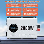 2000W Pure Sine Wave Power Inverter DC 12V to AC 120V Converter with LCD Display, Wireless Remote Control, 4 AC Outlets, 1 Hardwire Terminal, Dual USB Ports for RV Truck Boat Solar System