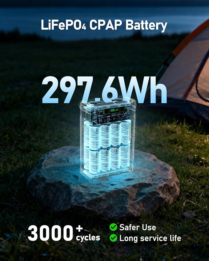 EASYLONGER CPAP Battery Backup ES960 PRO, 297.6Wh CPAP Battery Backup Power Supply for AirSense 11, AirCurve 11, AirMini, DreamStation 2, Luna TravelPAP. CPAP Power for Camping, Emergency, Outdoor