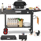 Portable Grill Table Cart with Wheels Foldable Blackstone Griddle Stand for 17"/22" Griddles, Ninja Woodfire Grill & Weber, Outdoor BBQ Prep Table with Storage Shelf Caddy for Camping, Tailgating
